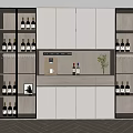 Modern Wine Cabinet With Glass Doors Storing Wine Bottles And Wine Glasses On Central Countertop
