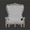 Elegant Classic Armchair With Ornate Carved Frame Quilted Backrest And White Upholstery
