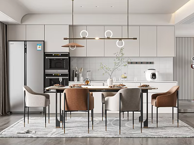 Modern Restaurant Interior With Dining Table Chairs Pendant Lights And Stylish Decor 3d model