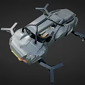 Futuristic Flying Car With Gray Body Orange Seats And Green Lights