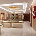 Elegant Beijing Caibai Jewelry Store Interior With Glass Display Counters Gold Jewelry And Red Backdrops