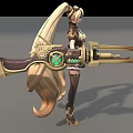 Game Movie Character With Blonde Twin Ponytails Brown White Outfit Short Skirt Mechanical Weapon Accessory