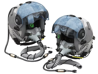 Two Professional Helmets With Gray Design Transparent Visor And Connected Hoses 3d model