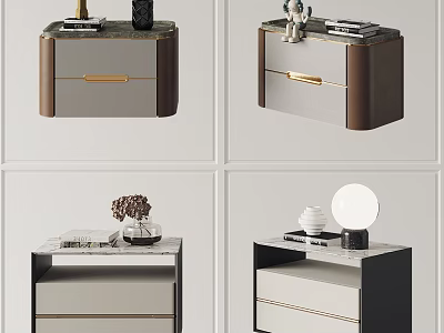 Stylish Modern Bedside Tables With Various Designs Marble Tops Drawers And Decorations 3d model