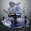 Decorative Fish Shaped Ornament Set Blue White With Intricate Patterns Artistic Base 3d model