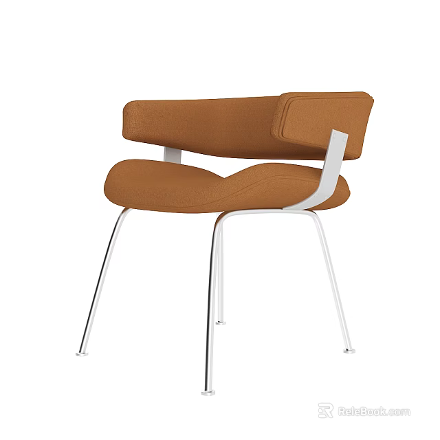 Modern Brown Upholstered Single Chair With White Metal Legs And Armrests 3d model 