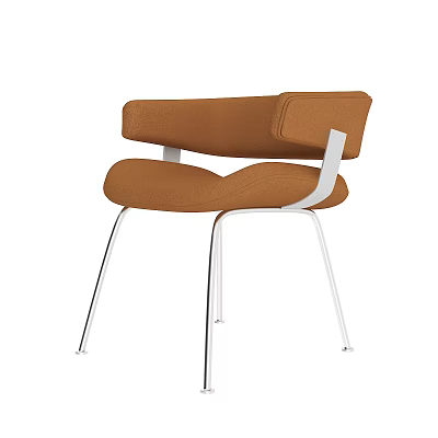Modern Brown Upholstered Single Chair With White Metal Legs And Armrests 3d model