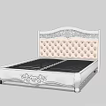 Elegant White Double Bed with Tufted Upholstered Headboard and Carved Frame 3d model