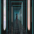 Futuristic Club Interior With Neon Lights Abstract Lines And Reflective Floor