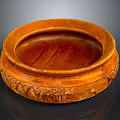 Handcrafted Wooden Round Tray With Intricate Carved Patterns And Brown Finish
