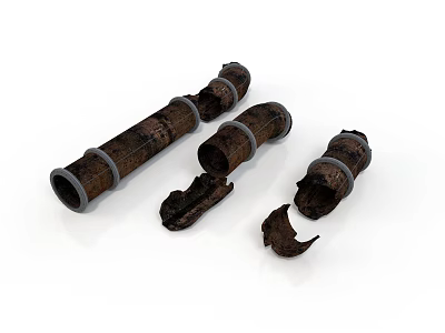 Rusty Metal Damaged Pipe Components With Broken Sections And Parts 3d model
