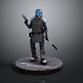 Armored Warrior Character Figure With Helmet And Weapons On Stone Base 3d model