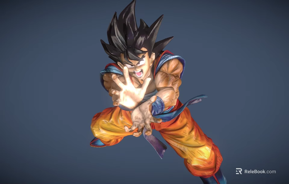 Goku Character In Powerful Stance With Spiky Black Hair Orange Pants Blue Top Preparing Kamehameha 3d model 