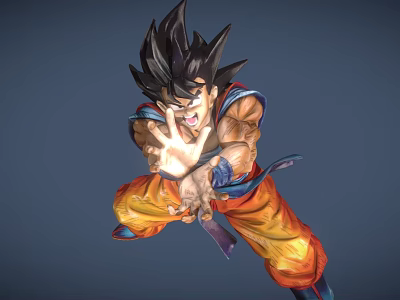 Goku Character In Powerful Stance With Spiky Black Hair Orange Pants Blue Top Preparing Kamehameha 3d model
