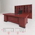 Solid Wood Office Desk With Glass Door Bookcase And Black Leather Chair