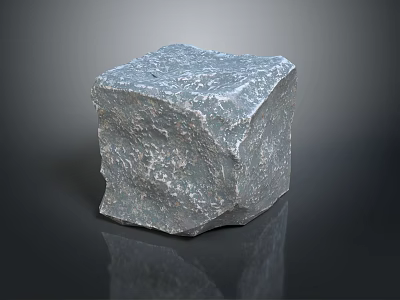 Rough Gray Natural Stone Block With Textured Surface On Dark Background And Reflection 3d model
