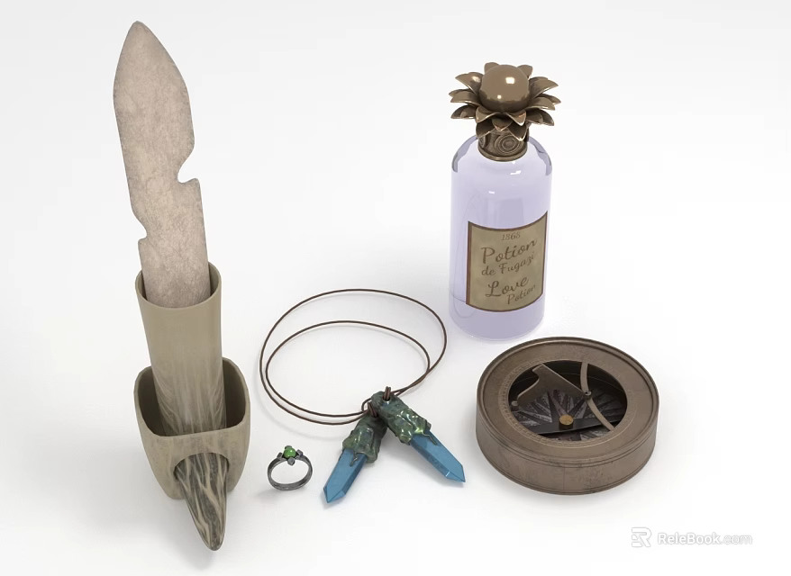 Vintage Ornamental Decor Set with Quill Holder Perfume Bottle Jewelry And Round Base 3d model 