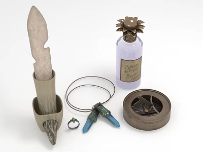 Vintage Ornamental Decor Set with Quill Holder Perfume Bottle Jewelry And Round Base 3d model