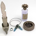 Vintage Ornamental Decor Set with Quill Holder Perfume Bottle Jewelry And Round Base