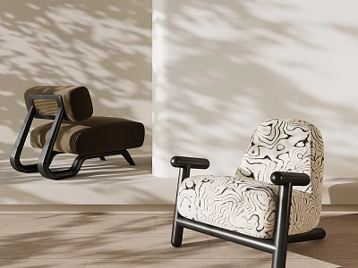 Modern Accent Chairs Interior Design With Brown Upholstery Patterned Fabric And Shadow Details 3d model