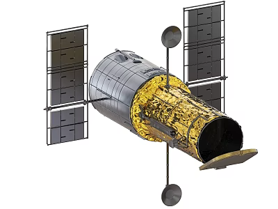 Satellite With Solar Panels Antennas And Gold Coated Cylindrical Body 3d model