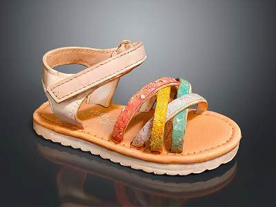 Comfortable Children's Sandals With Colorful Straps Beige Upper Sole And Buckle Design 3d model