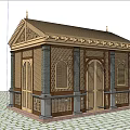 Traditional Chinese Ancient Architecture With Classic Roof Lattice Windows Carved Decorations And Stone Base