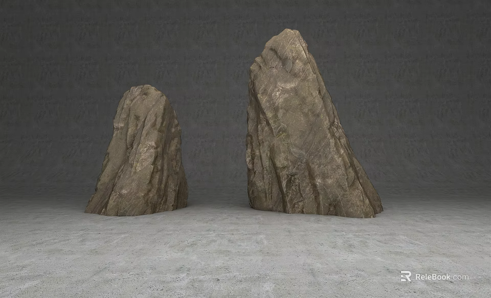 Natural Stone and Wood Decorative Pieces with Gray Background and Textured Surface Design 3d model 