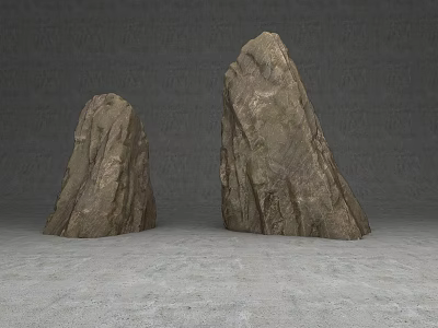 Natural Stone and Wood Decorative Pieces with Gray Background and Textured Surface Design 3d model