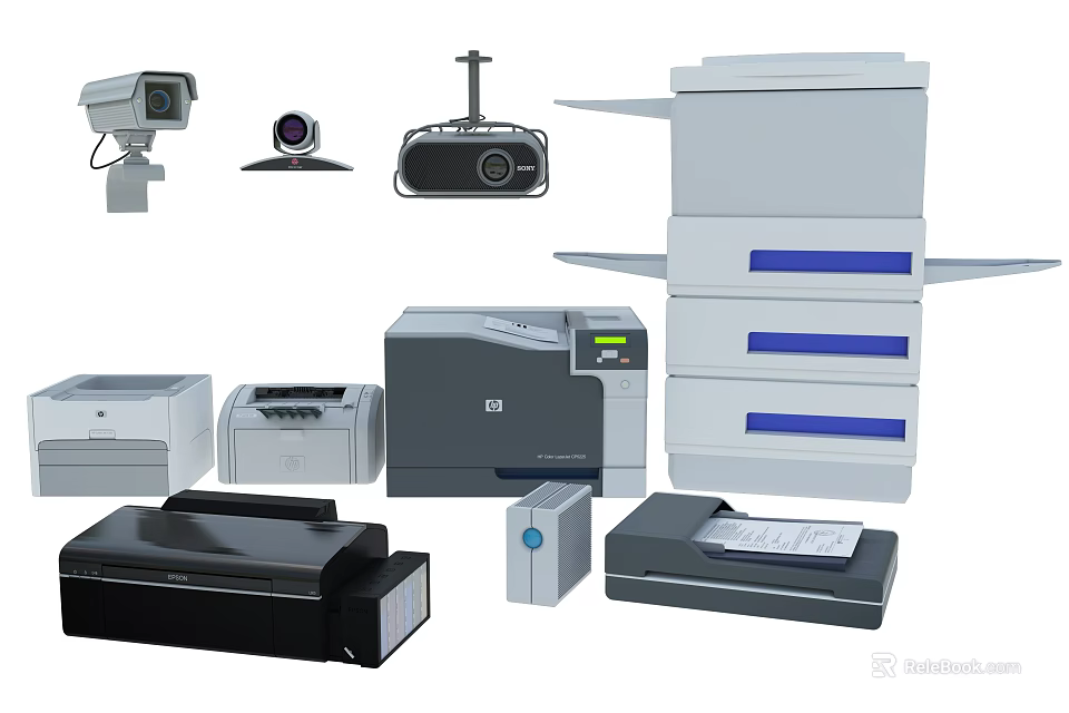 Essential Office Appliances Including Printer Projector Scanner And Multifunction Devices For Modern Workspace 3d model