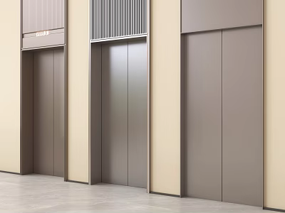 Three Elevator Doors In Modern Design With Metal Finish And Beige Walls 3d model