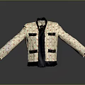 Light Colored Floral Pattern Casual Jacket With Black Trim And Pockets 3d model