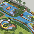 Garden Landscape Design With Playground Sports Court Pathways And Green Lawn Areas