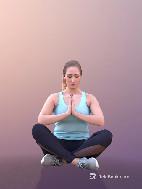 Woman Wearing Light Blue Tank Top Sitting Cross Legged in Meditation With Hands Joined 3d model 