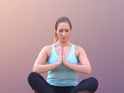 Woman Wearing Light Blue Tank Top Sitting Cross Legged in Meditation With Hands Joined 3d model