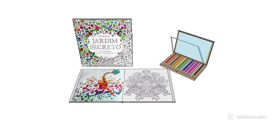 Vibrant Colored Pencils Set With Coloring Books And Detailed Illustrations 3d model 