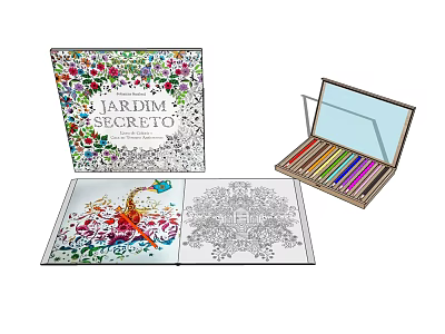 Vibrant Colored Pencils Set With Coloring Books And Detailed Illustrations 3d model