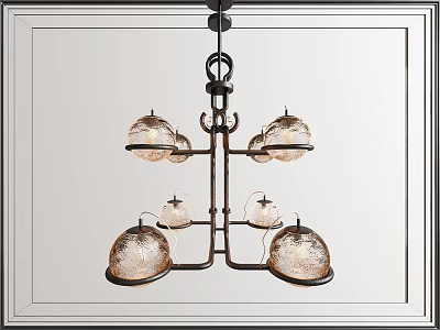 Modern Industrial Style Chandelier with Black Metal Frame and Textured Glass Shades on Multiple Arms 3d model
