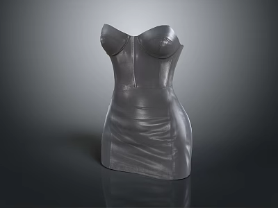 Gray Strapless Fitted Dress With Sleek Material And Modern Design 3d model