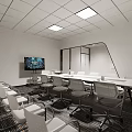 Modern Office Interior Featuring Open Workstations Desks Chairs Large Windows Ceiling Lighting And Carpet 3d model