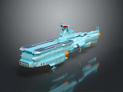 Light Blue Sci Fi Spaceship Model With Detailed Structure And Reflective Base 3d model
