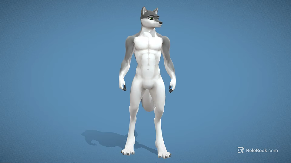 Anthropomorphic Wolf Like Game And Movie Character With Muscular Build And Gray White Fur 3d model 