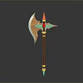 Mythical Ornate Battle Axe Featuring Golden Blade Red Handle And Decorative Details