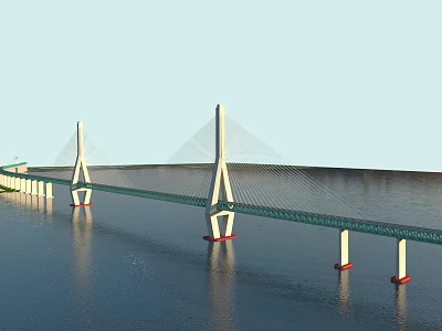 Modern Cable Stayed Bridge Design With Twin Towers Spanning Calm Water Surface 3d model