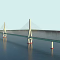 Modern Cable Stayed Bridge Design With Twin Towers Spanning Calm Water Surface 3d model