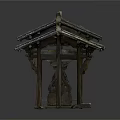 Ancient Traditional Chinese Pavilion Architecture With Multiple Tiled Roofs Overhanging Eaves And Wooden Pillars