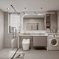 Modern Bathroom Interior With Glass Shower Toilet Vanity Marble Countertop Mirror And Washing Machine