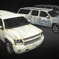 Old Rusty SUVs Featuring White And Silver Weathered Vehicles In Row