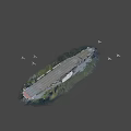 Aircraft Carrier Sailing On Blue Ocean With Several Airplanes Flying Nearby