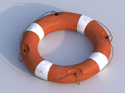 Orange And White Sports Lifebuoy Safety Equipment With Metal Rings For Water Activities 3d model